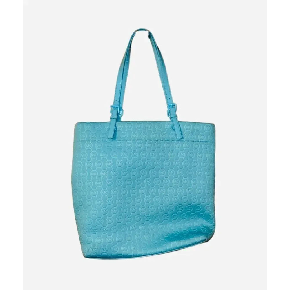 Michael Kors Turquoise Neoprene Tote with Patent Straps